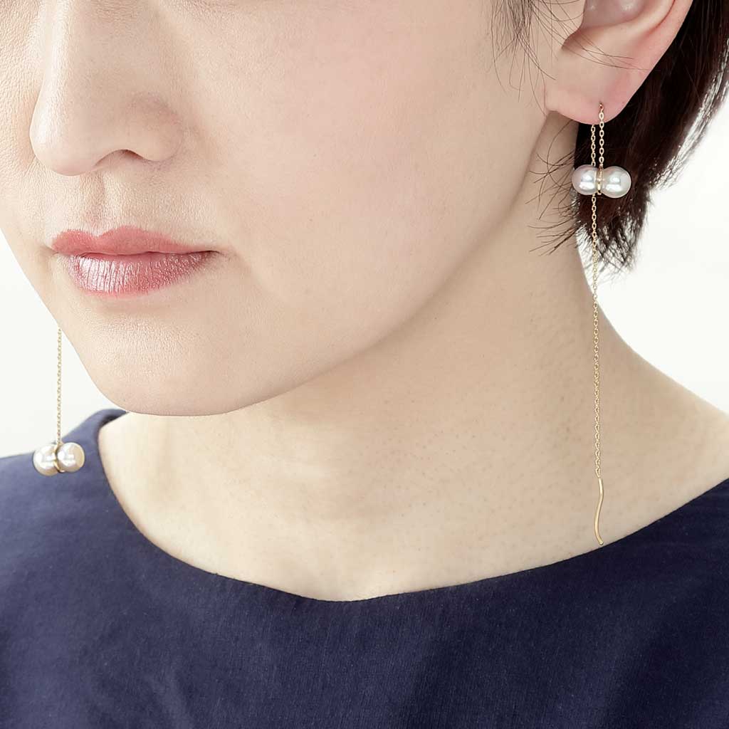 アコヤパールチェーンピアス イエローゴールド(いぶき/breath)