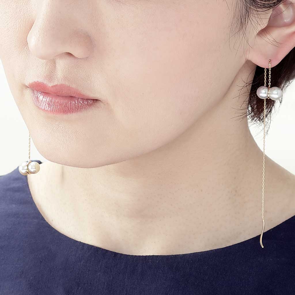 アコヤパールチェーンピアス イエローゴールド(いぶき/breath)