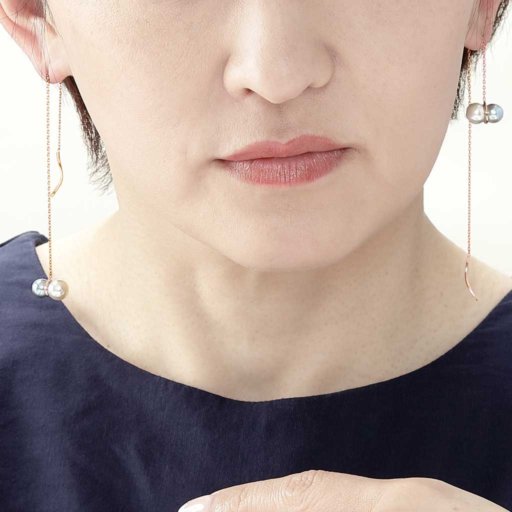 アコヤパールチェーンピアス ピンクゴールド(いぶき/breath)