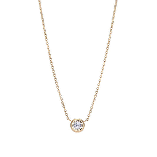 ダイヤモンドを丸みを帯びたイエローゴールドで包み、日と月が輝く世界をイメージ。日々を一緒に積み重ねるシンプルなネックレス。(月のあかり 日のひかり/moonlight sunshine) - hitsuki(ヒツキ)ジュエリー